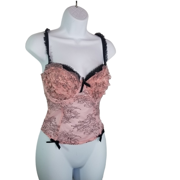 Cacique pink black mesh bustier corset coquette romantic pretty - Picture 2 of 10